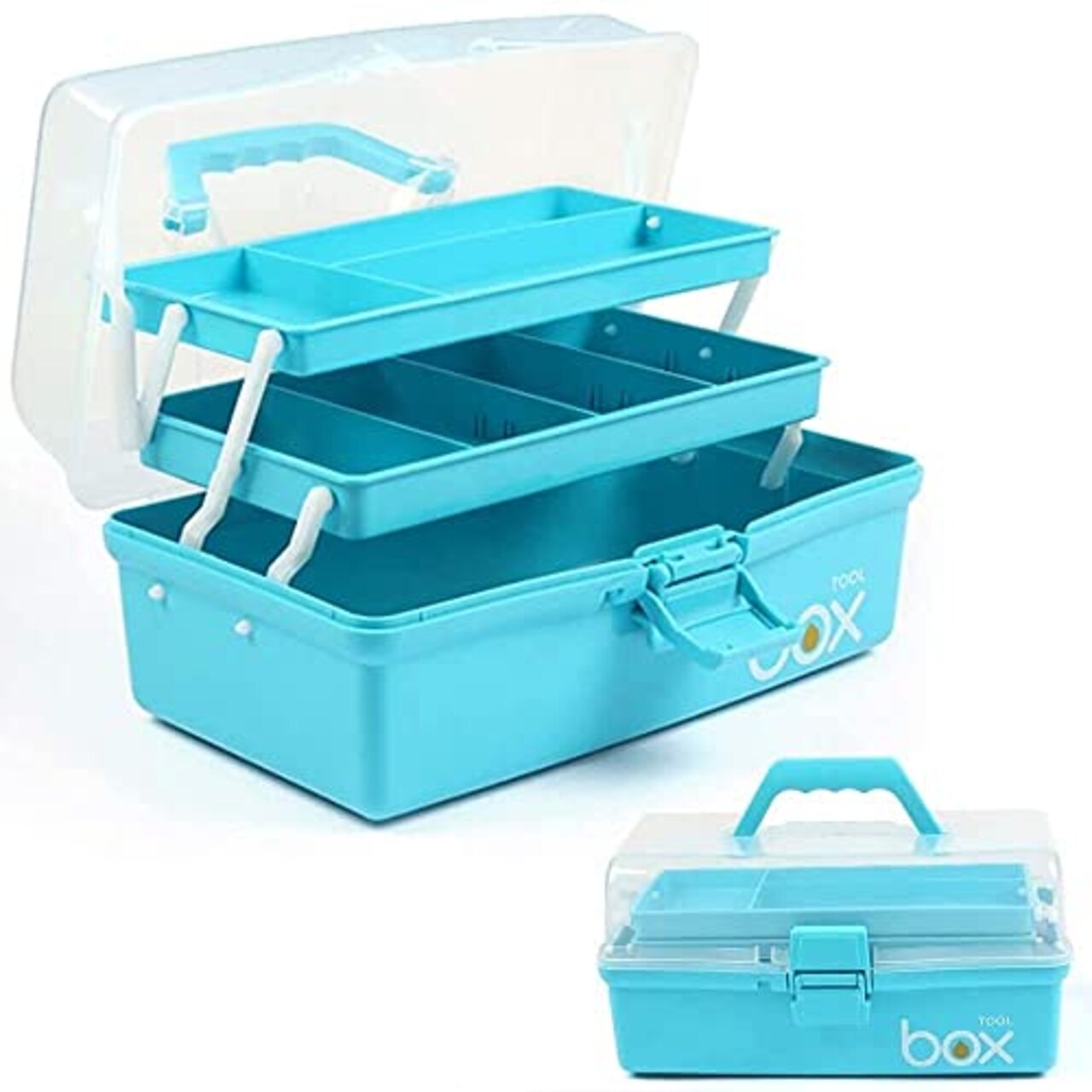 TERGOO 12in Three-Layer Multipurpose Storage Box Organizer Folding Tool Box/ Art & Crafts Case/Sewing Supplies Organizer/Medicine Box/Family First Aid  Box with 2 Trays (Blue)